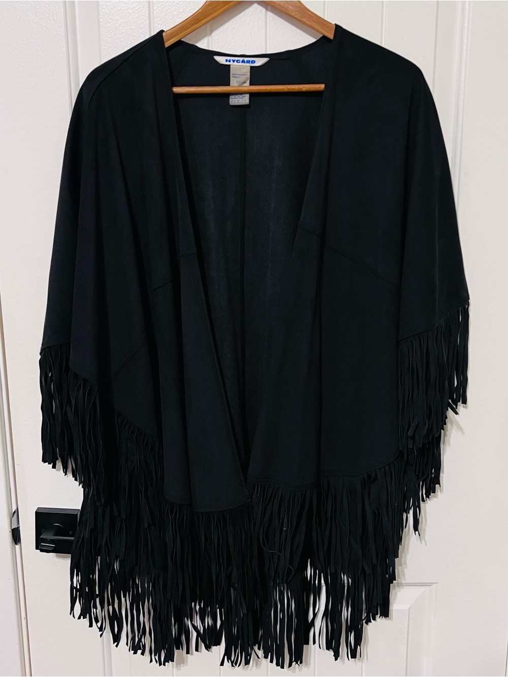 Nygard Women’s Black Faux Suede Fringed Shawl